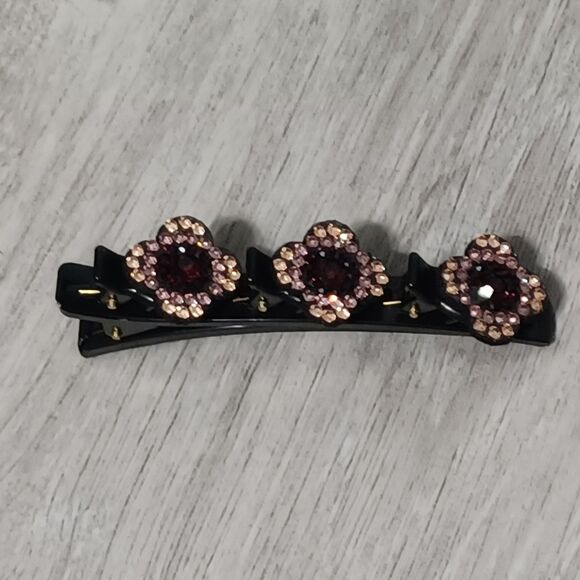Multi-Toned Pink Rhinestone Floral Black Hair Clip - Picture 1 of 3